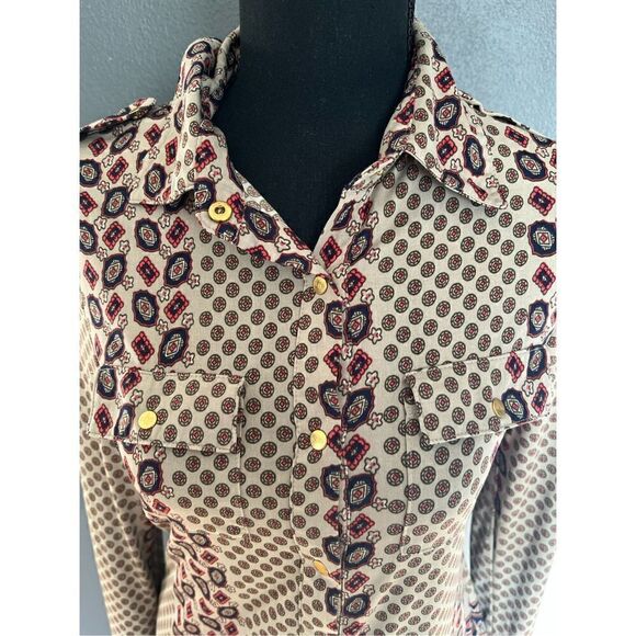 BCBGMAXAZRIA Dalgarven Printed Button Dress Shirt Top - Picture 2 of 5